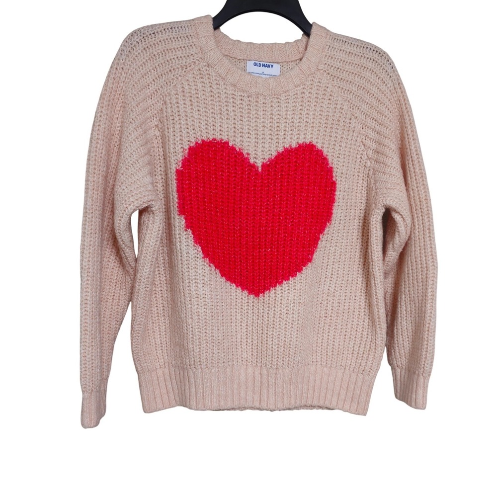 Old Navy Womens Knit Sweater Pink Red Heart Valentine's Day Size S‎ EUC